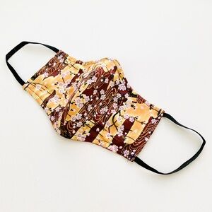NEW Handmade Maroon Gold Cherry Blossom Print Face Mask